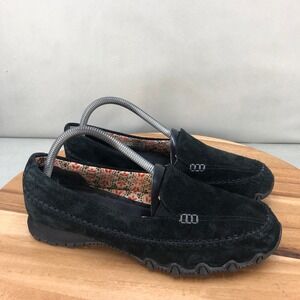 Skechers Relaxed Fit Bikers Black Suede Loafer Casual Slip On Shoes 9.5 Wide